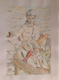 Ragazzo che vende il pescato