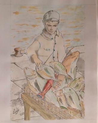 Ragazzo che vende il pescato