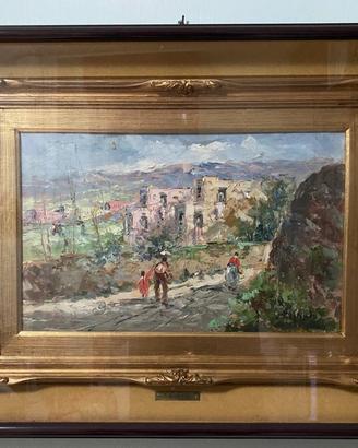 Dipinto a olio di T. Reginato–paesaggio con figure
