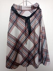 Gonna lunga donna, tartan scozzese beige e marrone