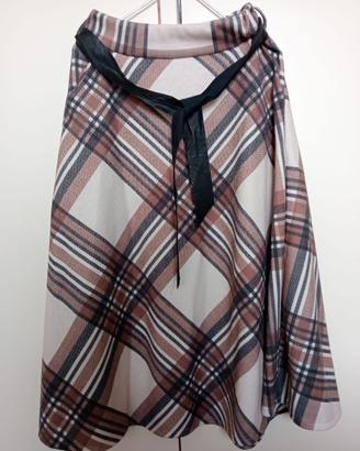 Gonna lunga donna, tartan scozzese beige e marrone