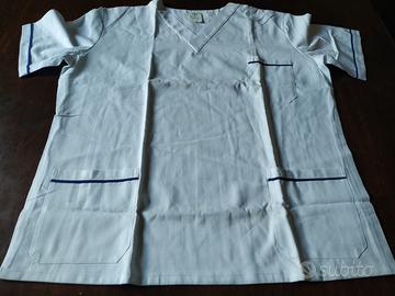 Casacca infermiere cotone collo V profili.Blu tg58