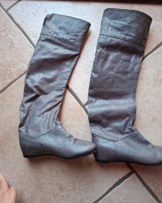 Stivali al ginocchio con plateau pelle grigi 37 