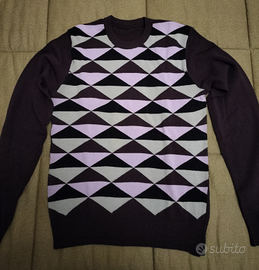 Maglione a scacchi viola, taglia M