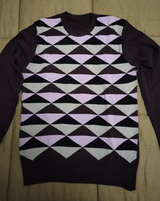 Maglione a scacchi viola, taglia M