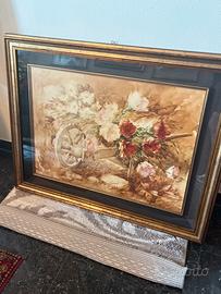 Quadro fiori sfondo nero con cornice