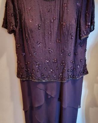 Abito Elegante Viola Cabotine con Ricami e Perline