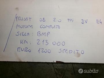 Motore completo passat 08 2.0 tdi 8v e4 bmp