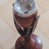 posacenere modernariato anni 60/79 in legno e cuoi