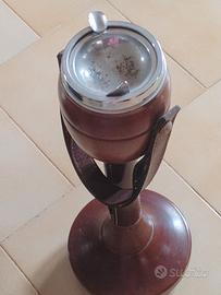 posacenere modernariato anni 60/79 in legno e cuoi