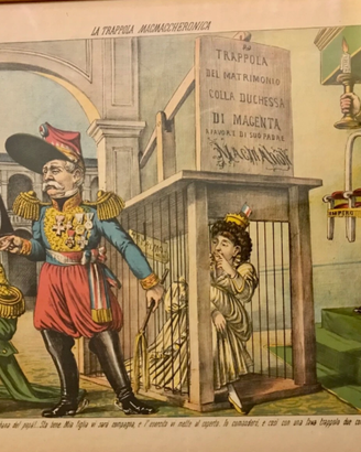 16 stampe satiriche Il Papagallo 1874-1881 cornice