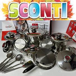 Batteria Di Pentole Set 23 Pezzi In Acciaio Inox Padelle Con Coperchi  Cucina