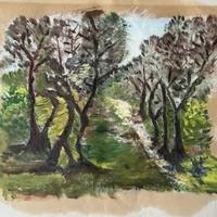 Quadro olio su carta sottobosco antico 1 euro!