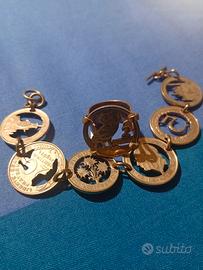 Bracciale con anello in monete fatte a mano