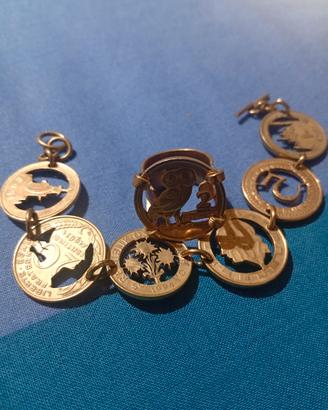 Bracciale con anello in monete fatte a mano