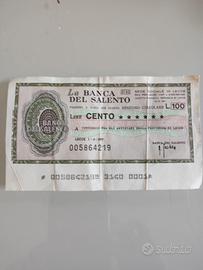 miniassegno 100 lire banca del Salento 