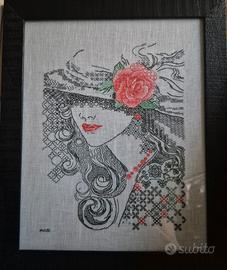 Quadro: "donna con cappello" dipinto ad ago