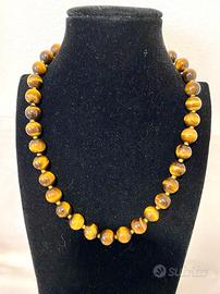 Collana 50cm vera pietra dura Occhio di Tigre 12mm