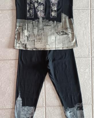 T-shirt+leggings donna nero c/stampa New York 
