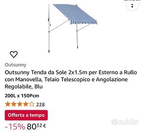 Outsunny tenda da sole 2x1,5mt