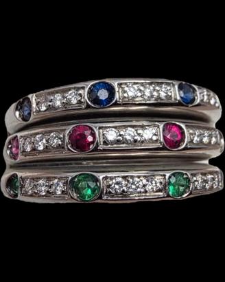 ANELLO ORO DIAMANTI ZAFFIRI RUBINI SMERALDI