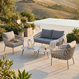 Set da Esterno intreccio rattan sintetico Grigio