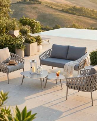 Set da Esterno intreccio rattan sintetico Grigio