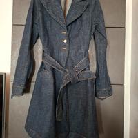 Trench jeans blu scuro donna ragazza 42 nuovo