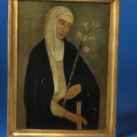 Antico dipinto olio su tavola Santa Caterina XIX