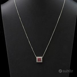 COLLANA CON PENDENTE ORO BIANCO DIAMANTI E RUBINI