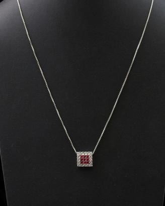 COLLANA CON PENDENTE ORO BIANCO DIAMANTI E RUBINI