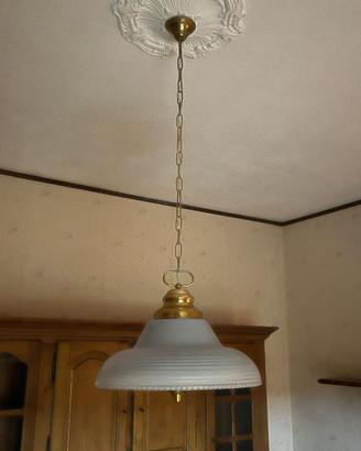 Lampadario a sospensione vintage in ottone e vetro