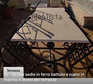 Tavolo ferro battuto artigianale sedie,piano marmo