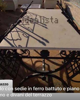 Tavolo ferro battuto artigianale sedie,piano marmo