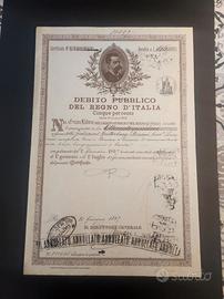TITOLO STORICO DEBITO PUBBLICO REGNO D'ITALIA