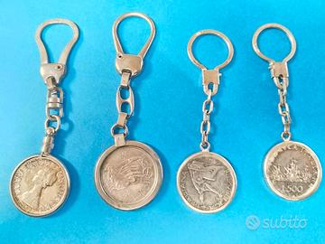 4 portachiavi con 500 lire in argento 