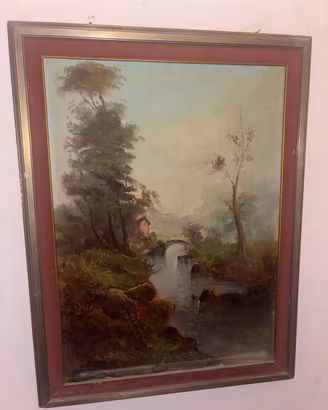 dipinto ad olio su tela raffigurante un paesaggio