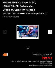 XIAOMI A50 PRO, Smart TV 50’’ 2026 Nuova