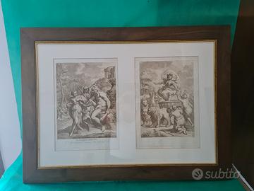 Doppia acquaforte incorniciata ercole e demetra