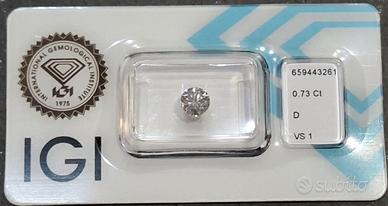 0.73 D VS1 3EX N Diamante NATURALE Certificato IGI
