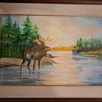 Quadro dipinto a olio su tela – paesaggio con alci