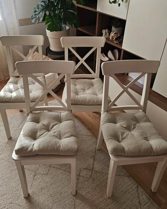 Set 4 sedie bianche in legno massiccio