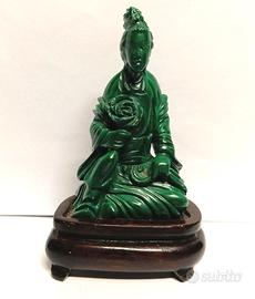 MALACHITE CINA statua GUANYIN d'epoca XXsec 1di3