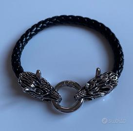 Braccialetto uomo in ecopelle con lupo