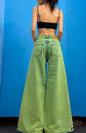 jeans donna verde palazzo xs baggy con strass 