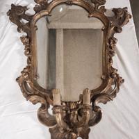 Specchiera "ventola" antica in legno dorato