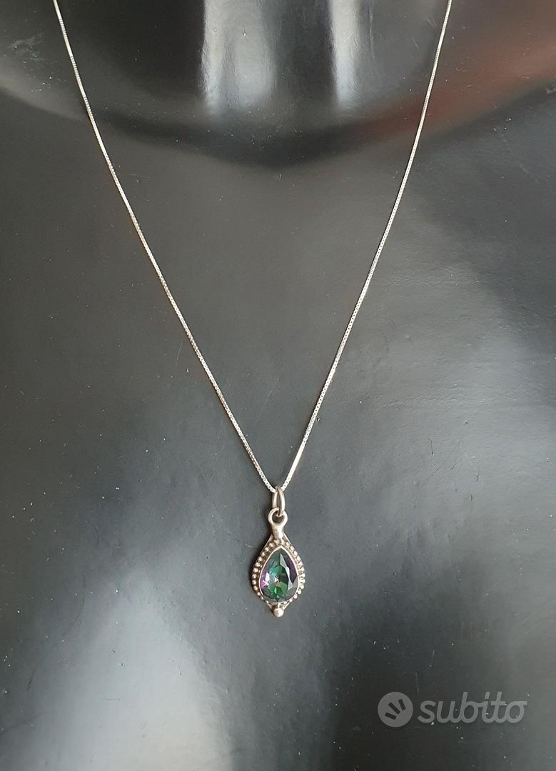 Collana Con Ciondolo In Topazio Mistico Arcobaleno, Argento 925, Taglio A Pera, Catena 45 Cm