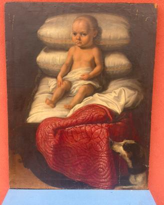 Antico Dipinto bambino Fiammingo XVII secolo