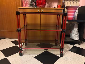 Scaffale con ripiani in vetro vintage