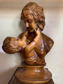 Scultura Vintage Legno Maternità Madre e Figlio